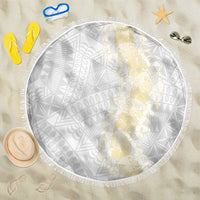 Niue White Sunday Beach Blanket Niuean Hiapo With Puakenikeni Lei
