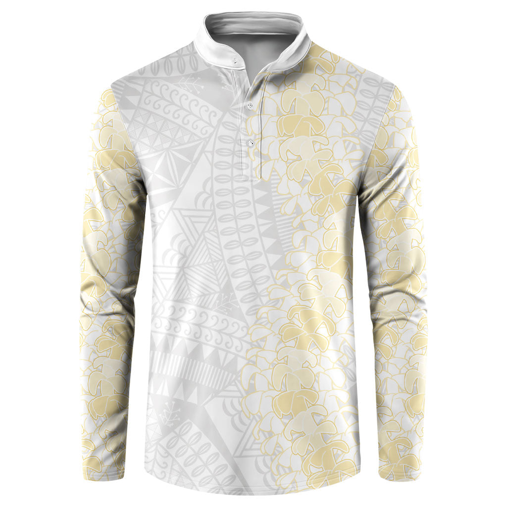 Niue White Sunday Button Sweatshirt Niuean Hiapo With Puakenikeni Lei LT05 White - Polynesian Pride