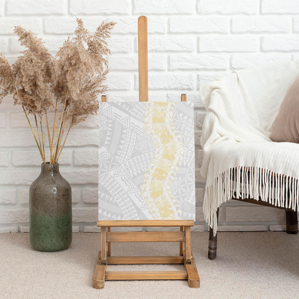 Niue White Sunday Canvas Wall Art Niuean Hiapo With Puakenikeni Lei