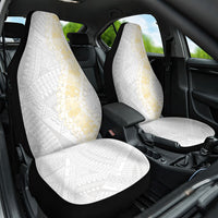 Niue White Sunday Car Seat Cover Niuean Hiapo With Puakenikeni Lei