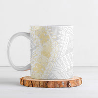 Niue White Sunday Ceramic Mug Niuean Hiapo With Puakenikeni Lei
