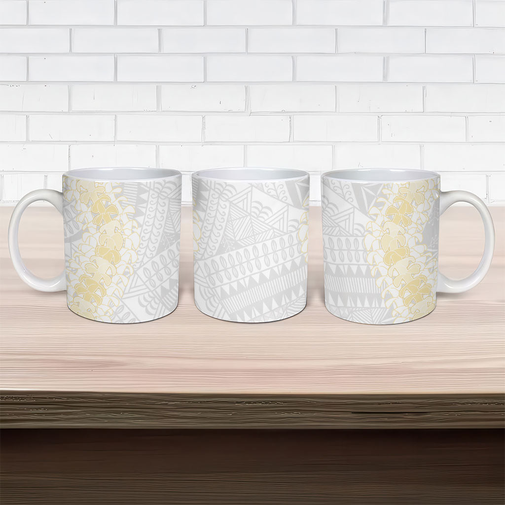 Niue White Sunday Ceramic Mug Niuean Hiapo With Puakenikeni Lei