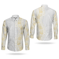 Niue White Sunday Couples Matching Mermaid Dress and Long Sleeve Button Shirt Niuean Hiapo With Puakenikeni Lei