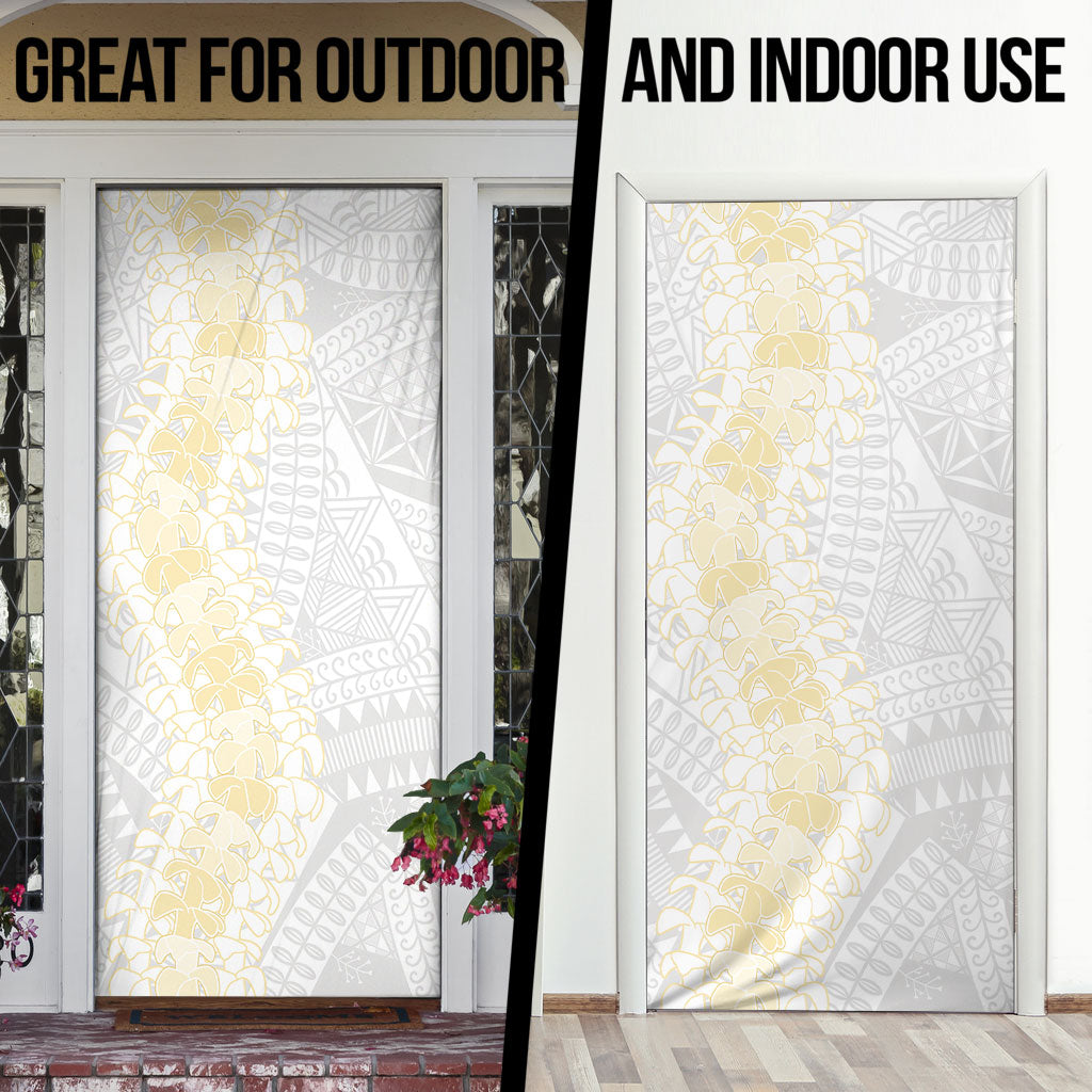 Niue White Sunday Door Cover Niuean Hiapo With Puakenikeni Lei