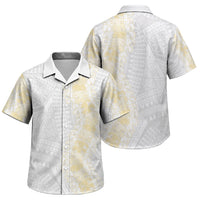 Niue White Sunday Family Matching Off Shoulder Short Dress and Hawaiian Shirt Niuean Hiapo With Puakenikeni Lei