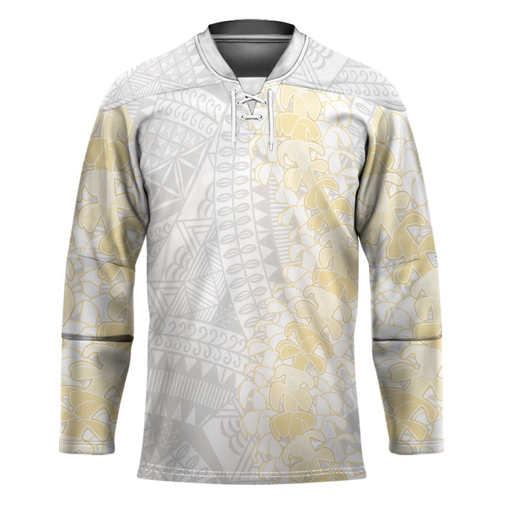 Niue White Sunday Hockey Jersey Niuean Hiapo With Puakenikeni Lei LT05 Unisex White - Polynesian Pride