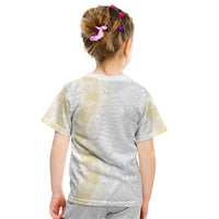 Niue White Sunday Kid T Shirt Niuean Hiapo With Puakenikeni Lei