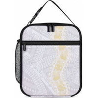 Niue White Sunday Lunch Bag Niuean Hiapo With Puakenikeni Lei