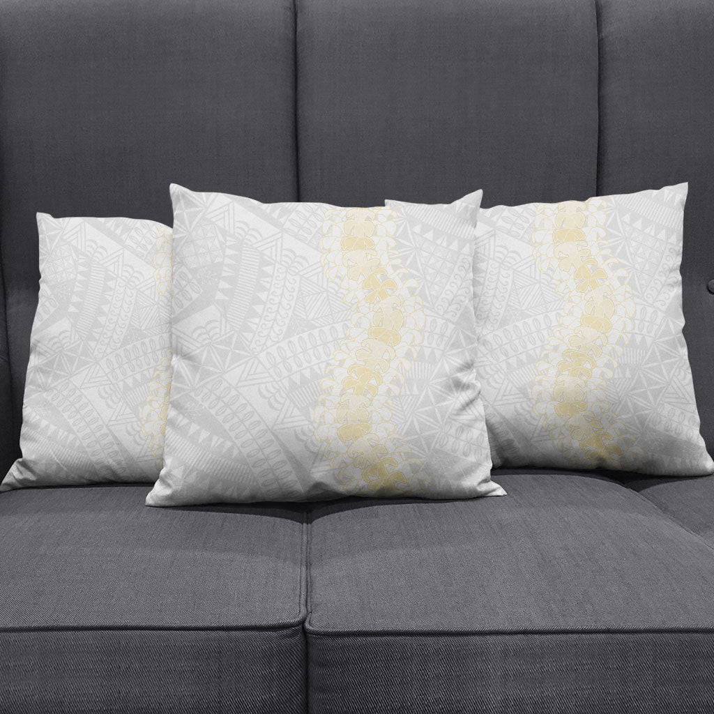 Niue White Sunday Pillow Cover Niuean Hiapo With Puakenikeni Lei