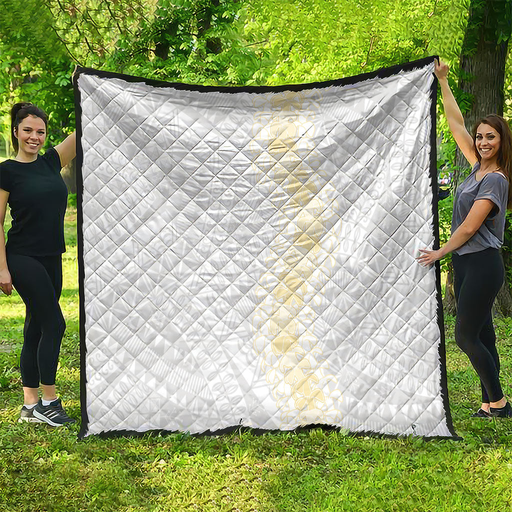 Niue White Sunday Quilt Niuean Hiapo With Puakenikeni Lei