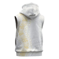 Niue White Sunday Sleeveless Zip Hoodie Niuean Hiapo With Puakenikeni Lei