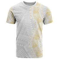 Niue White Sunday T Shirt Niuean Hiapo With Puakenikeni Lei