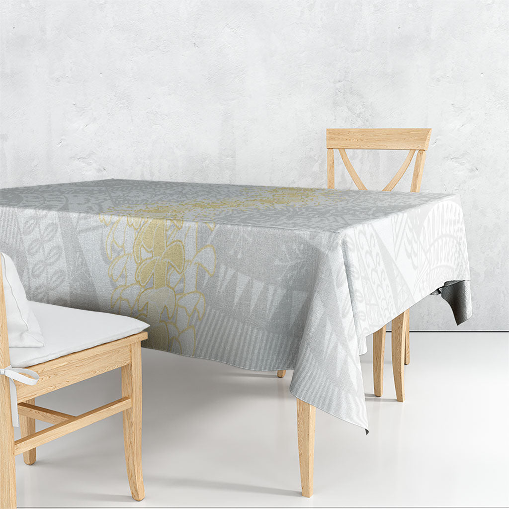 Niue White Sunday Tablecloth Niuean Hiapo With Puakenikeni Lei