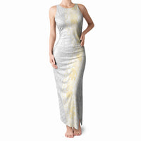 Niue White Sunday Tank Maxi Dress Niuean Hiapo With Puakenikeni Lei