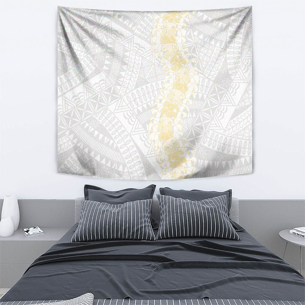 Niue White Sunday Tapestry Niuean Hiapo With Puakenikeni Lei