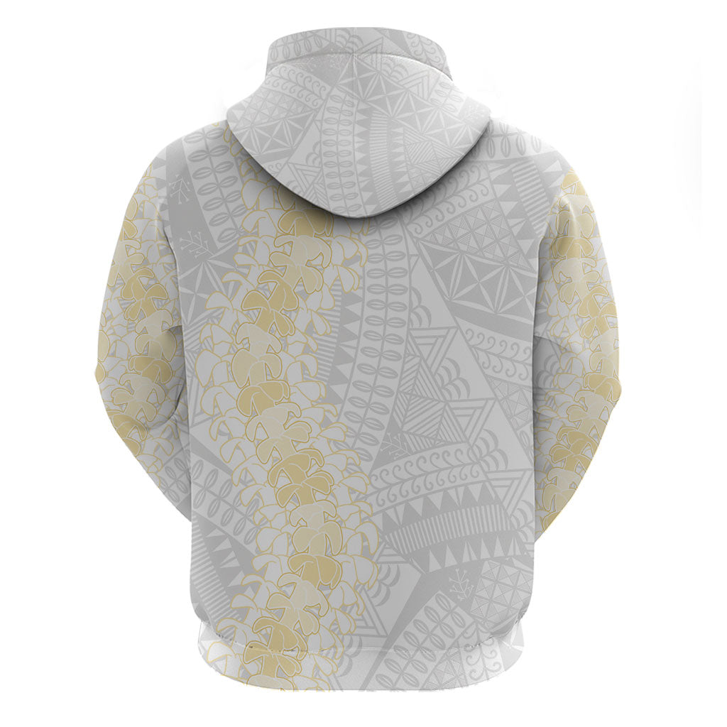 Niue White Sunday Zip Hoodie Niuean Hiapo With Puakenikeni Lei