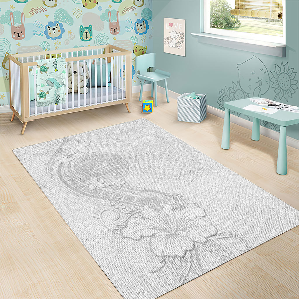 American Samoa White Sunday Area Rug Polynesian Pattern With Tropical Flowers