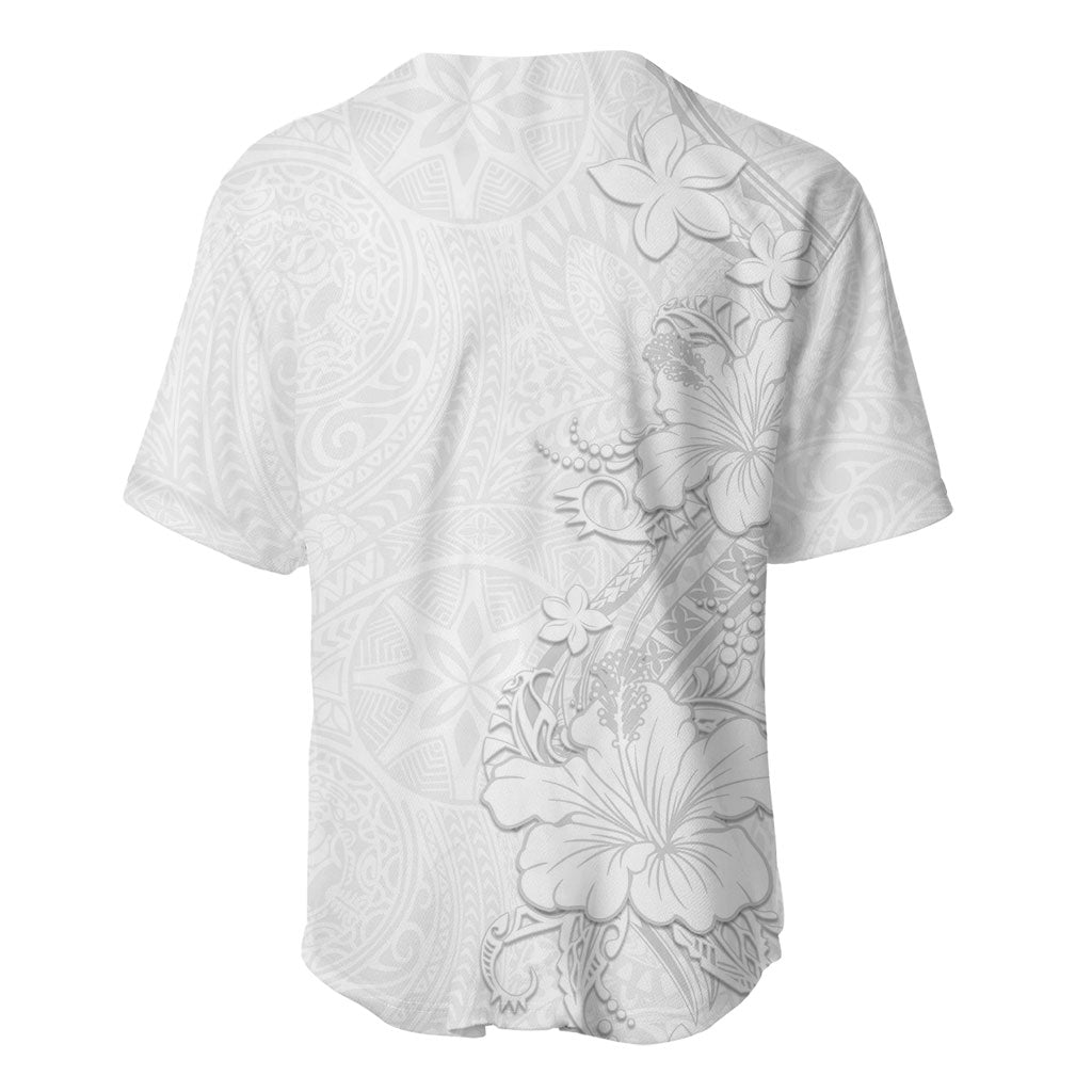American Samoa White Sunday Baseball Jersey Polynesian Pattern With Tropical Flowers