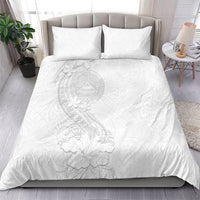 American Samoa White Sunday Bedding Set Polynesian Pattern With Tropical Flowers