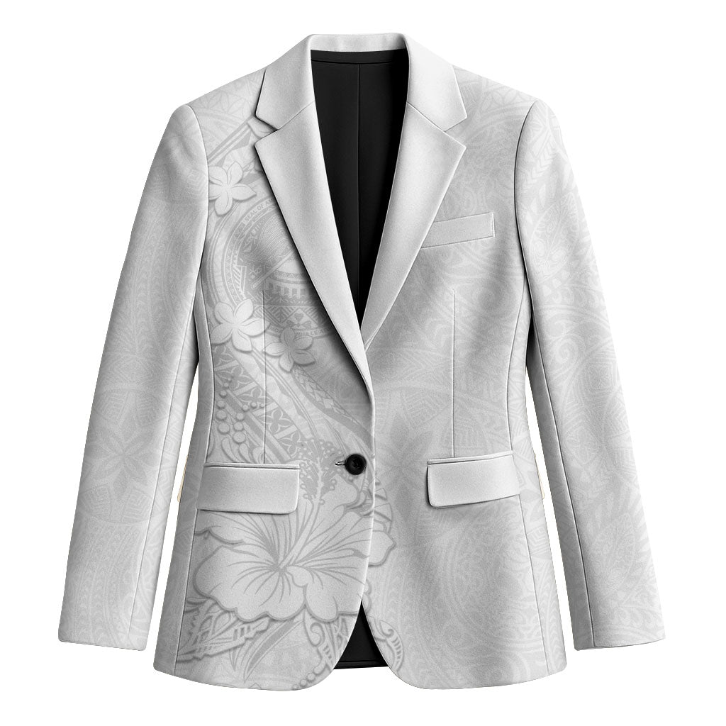 American Samoa White Sunday Blazer Polynesian Pattern With Tropical Flowers