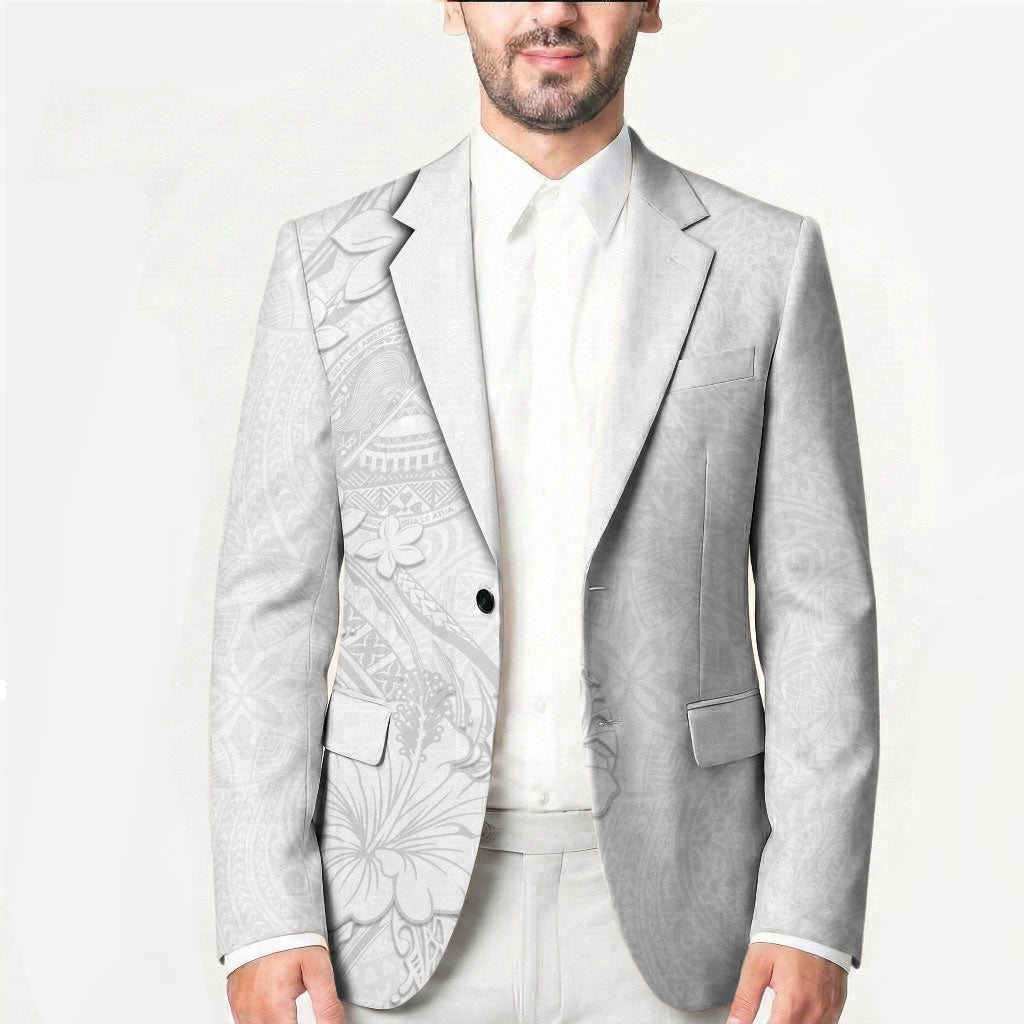 American Samoa White Sunday Blazer Polynesian Pattern With Tropical Flowers
