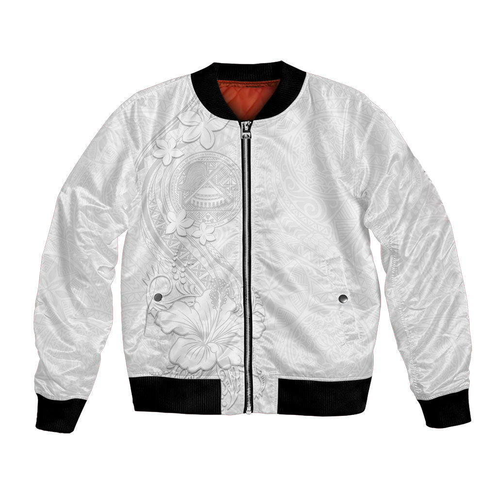 American Samoa White Sunday Bomber Jacket Polynesian Pattern With Tropical Flowers LT05 Unisex White - Polynesian Pride
