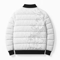 American Samoa White Sunday Bomber Puffer Jacket Polynesian Pattern With Tropical Flowers