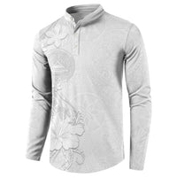 American Samoa White Sunday Button Sweatshirt Polynesian Pattern With Tropical Flowers