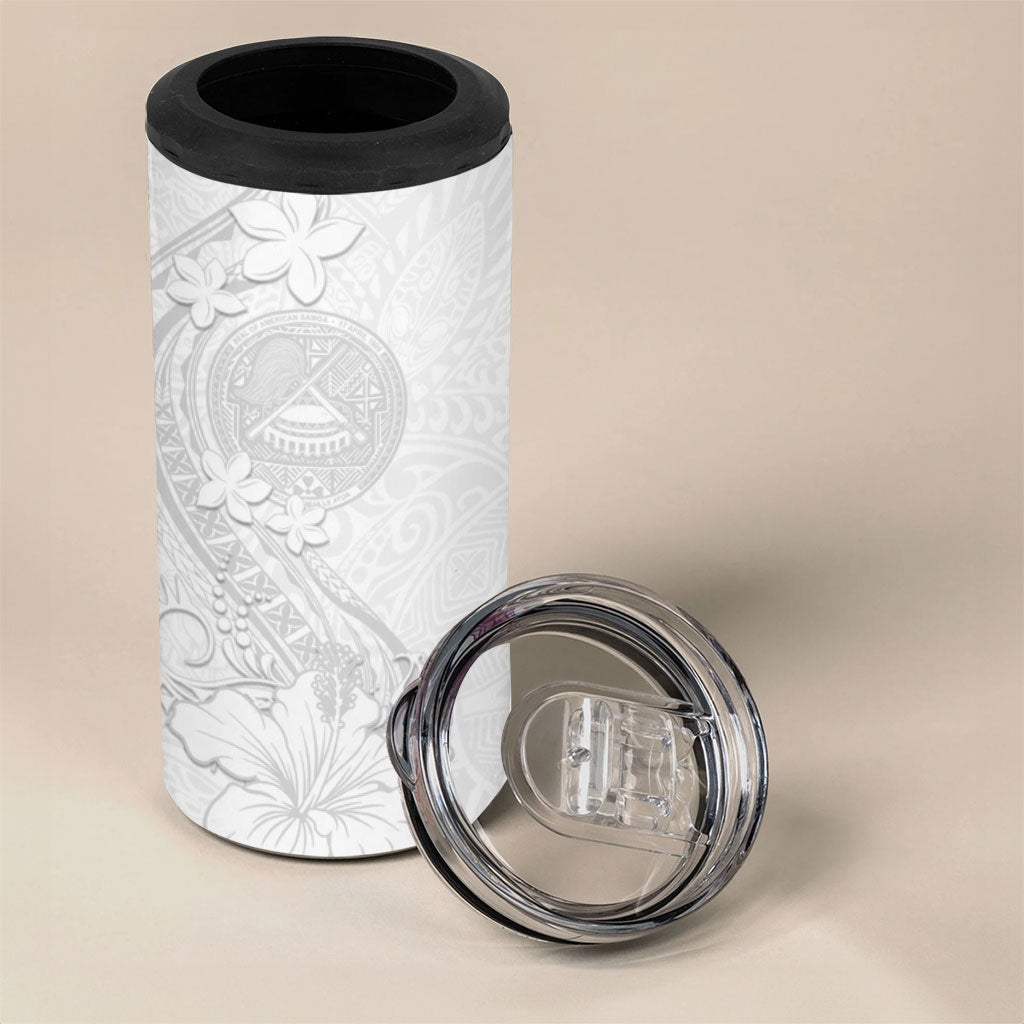 American Samoa White Sunday 4 in 1 Can Cooler Tumbler Polynesian Pattern With Tropical Flowers