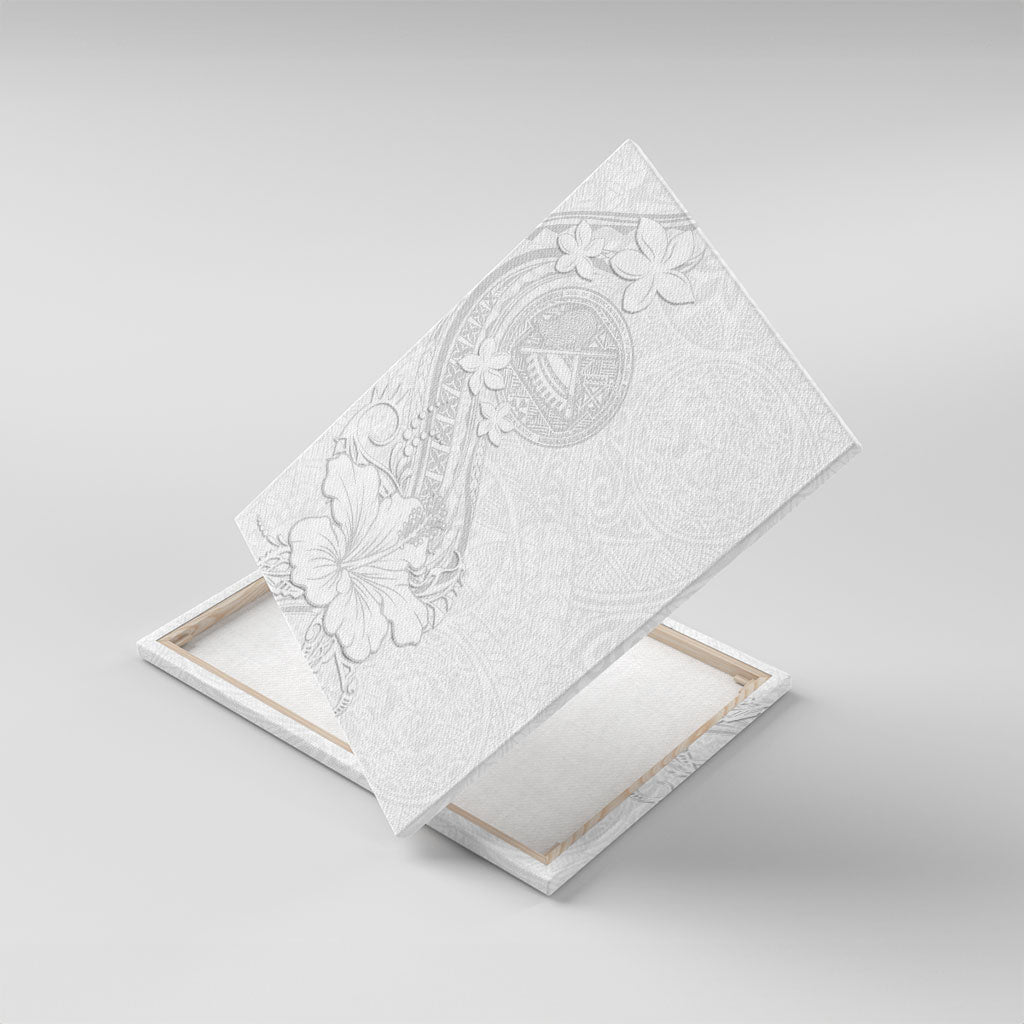 American Samoa White Sunday Canvas Wall Art Polynesian Pattern With Tropical Flowers