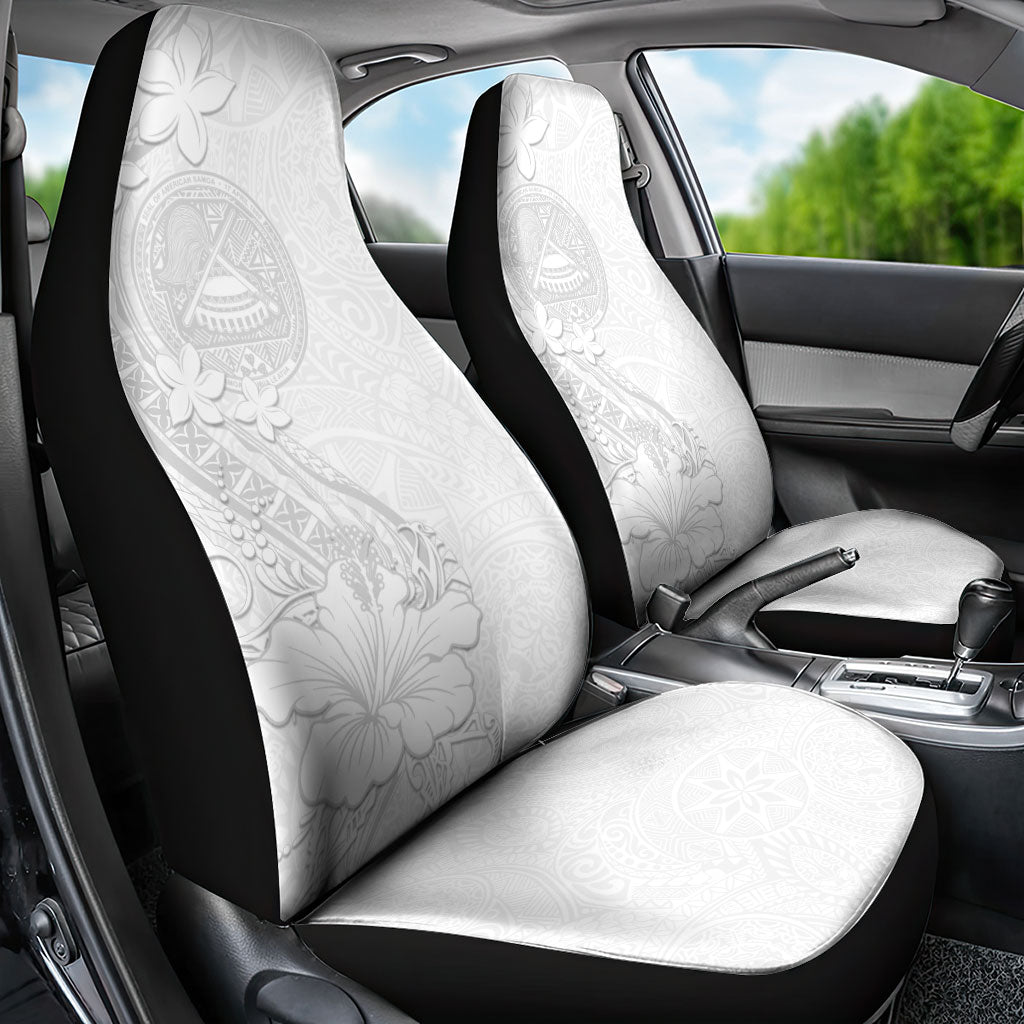 American Samoa White Sunday Car Seat Cover Polynesian Pattern With Tropical Flowers