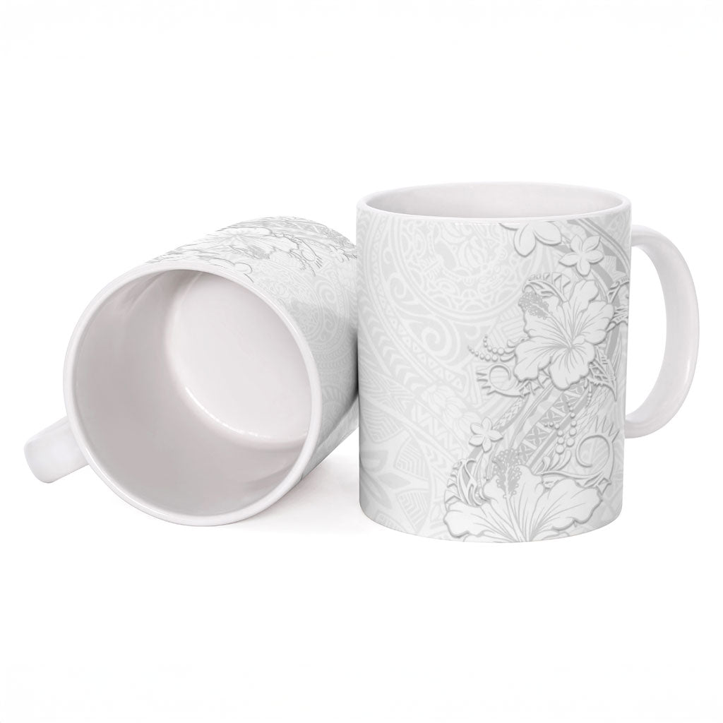 American Samoa White Sunday Ceramic Mug Polynesian Pattern With Tropical Flowers