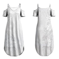 American Samoa White Sunday Couples Matching Summer Maxi Dress and Long Sleeve Button Shirt Polynesian Pattern With Tropical Flowers