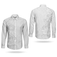 American Samoa White Sunday Couples Matching Tank Maxi Dress and Long Sleeve Button Shirt Polynesian Pattern With Tropical Flowers
