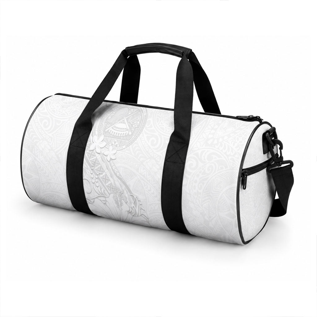 American Samoa White Sunday Duffle Bag Polynesian Pattern With Tropical Flowers