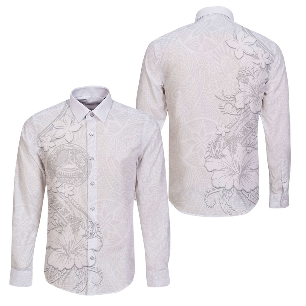 American Samoa White Sunday Family Matching Mermaid Dress and Hawaiian Shirt Polynesian Pattern With Tropical Flowers