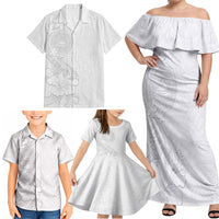 American Samoa White Sunday Family Matching Off Shoulder Maxi Dress and Hawaiian Shirt Polynesian Pattern With Tropical Flowers