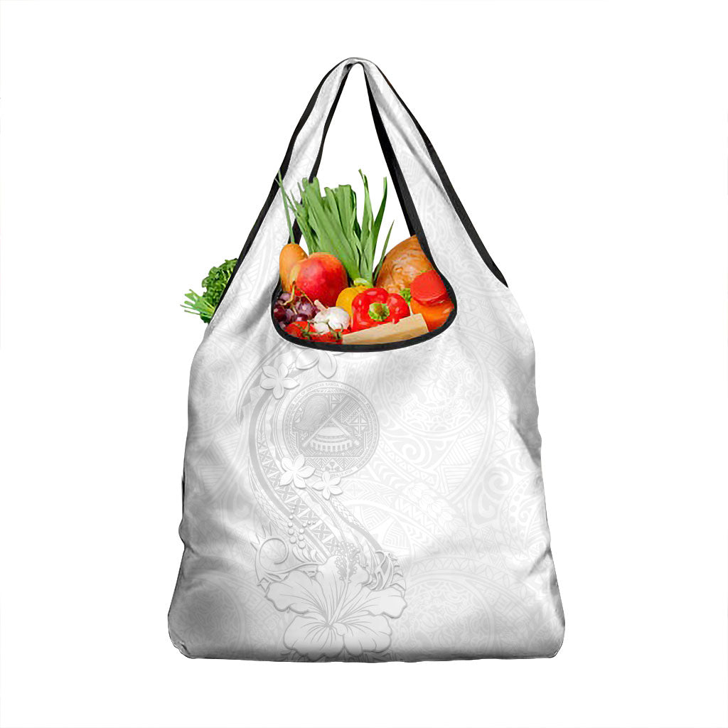 American Samoa White Sunday Grocery Bag Polynesian Pattern With Tropical Flowers LT05 1-pack One Size White - Polynesian Pride