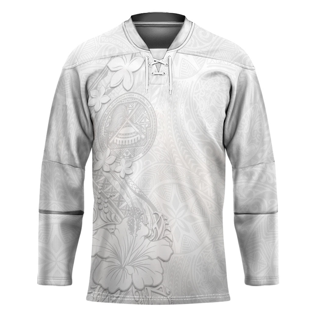 American Samoa White Sunday Hockey Jersey Polynesian Pattern With Tropical Flowers