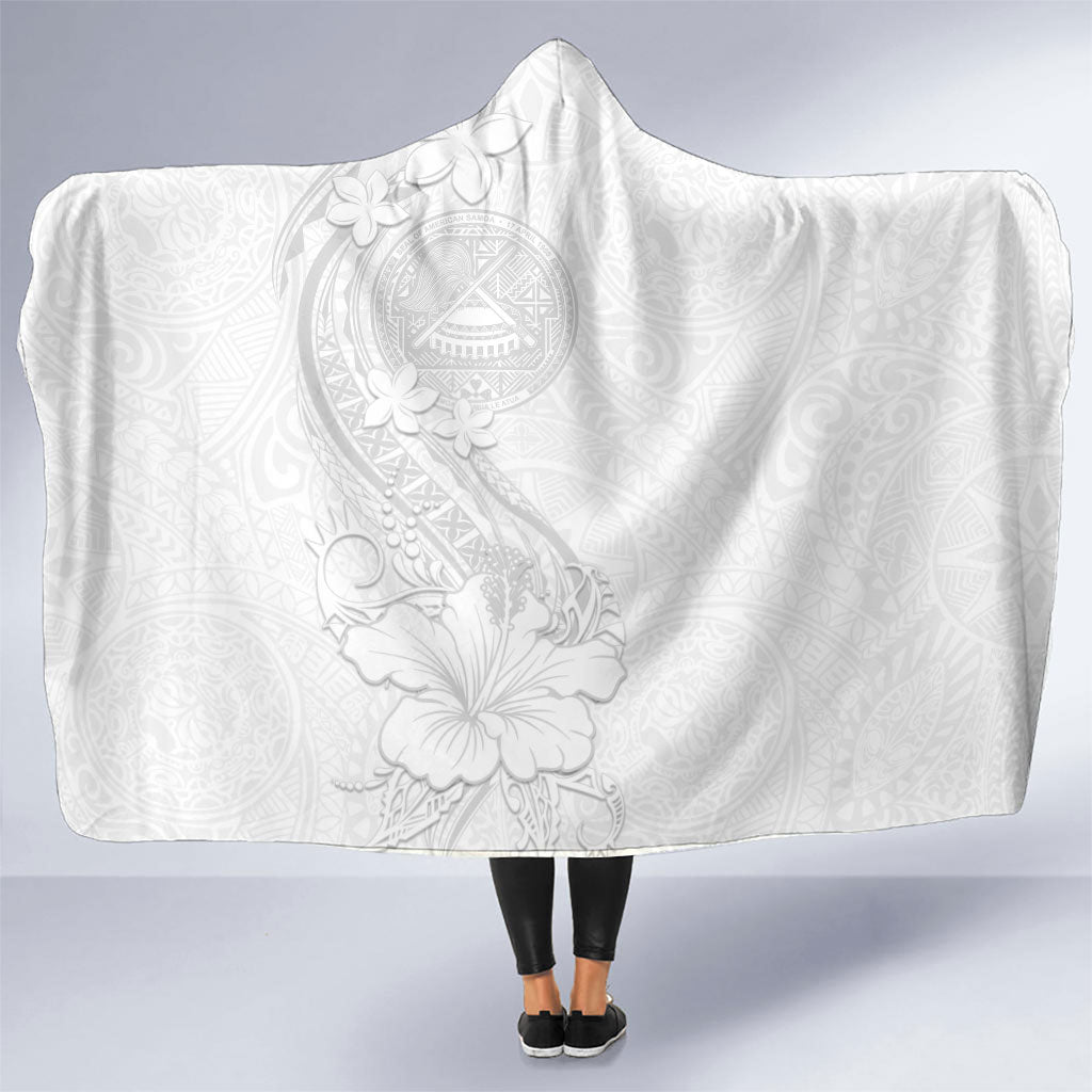 American Samoa White Sunday Hooded Blanket Polynesian Pattern With Tropical Flowers
