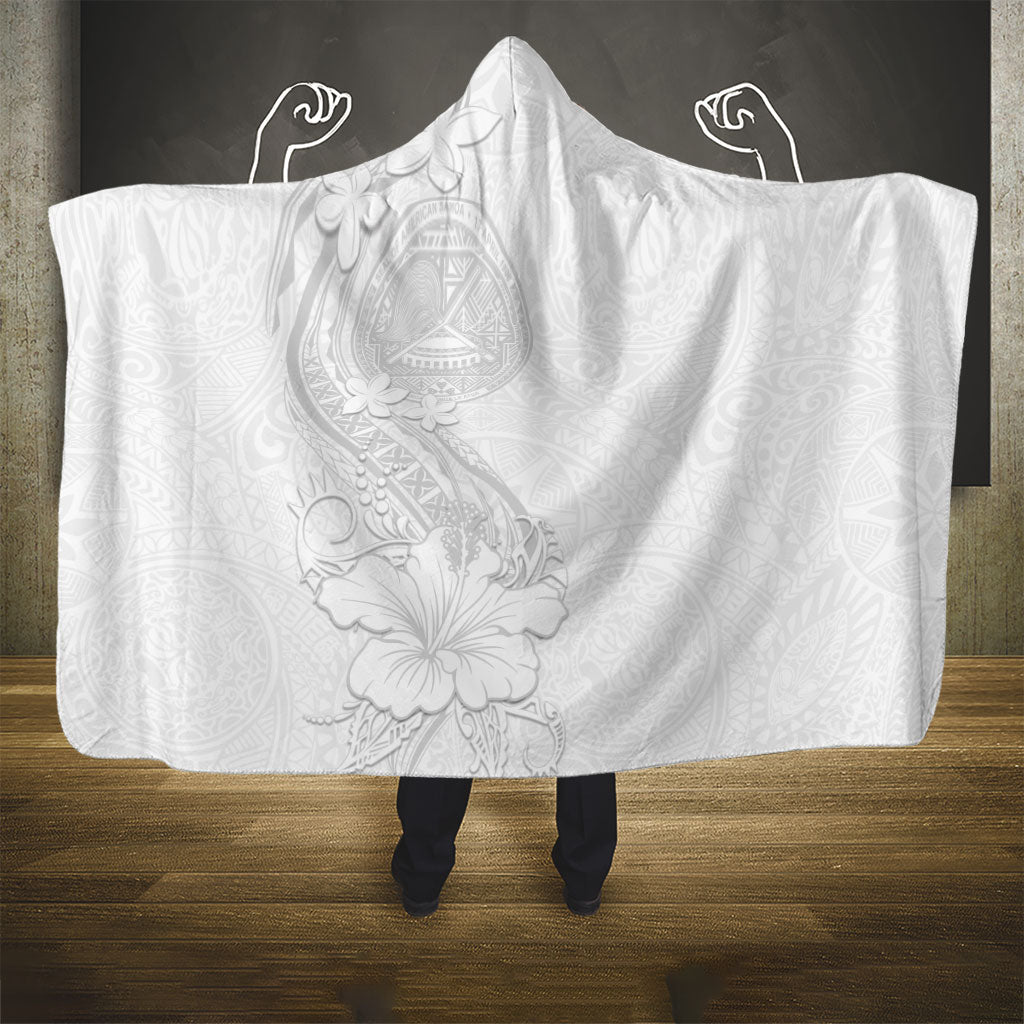 American Samoa White Sunday Hooded Blanket Polynesian Pattern With Tropical Flowers
