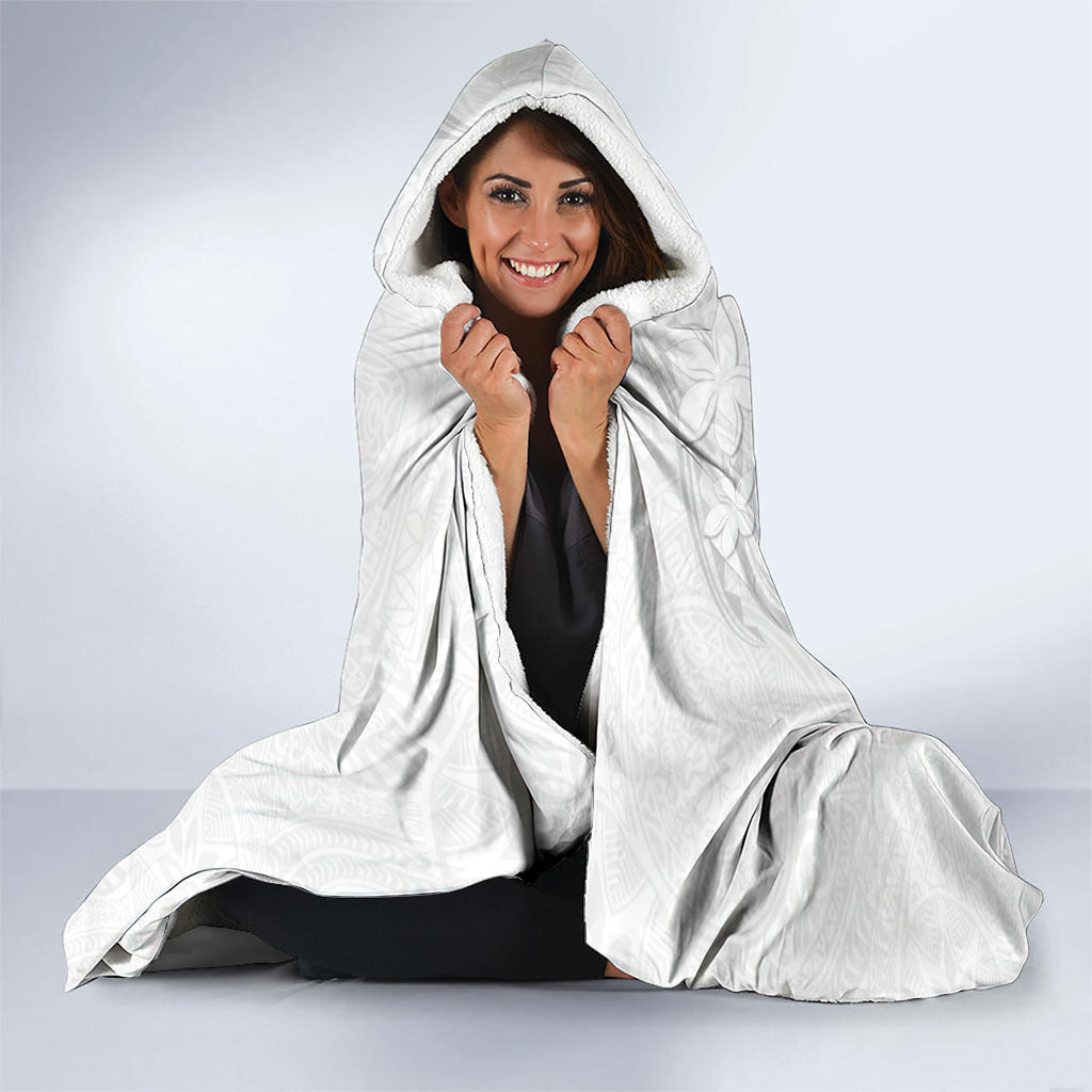 American Samoa White Sunday Hooded Blanket Polynesian Pattern With Tropical Flowers