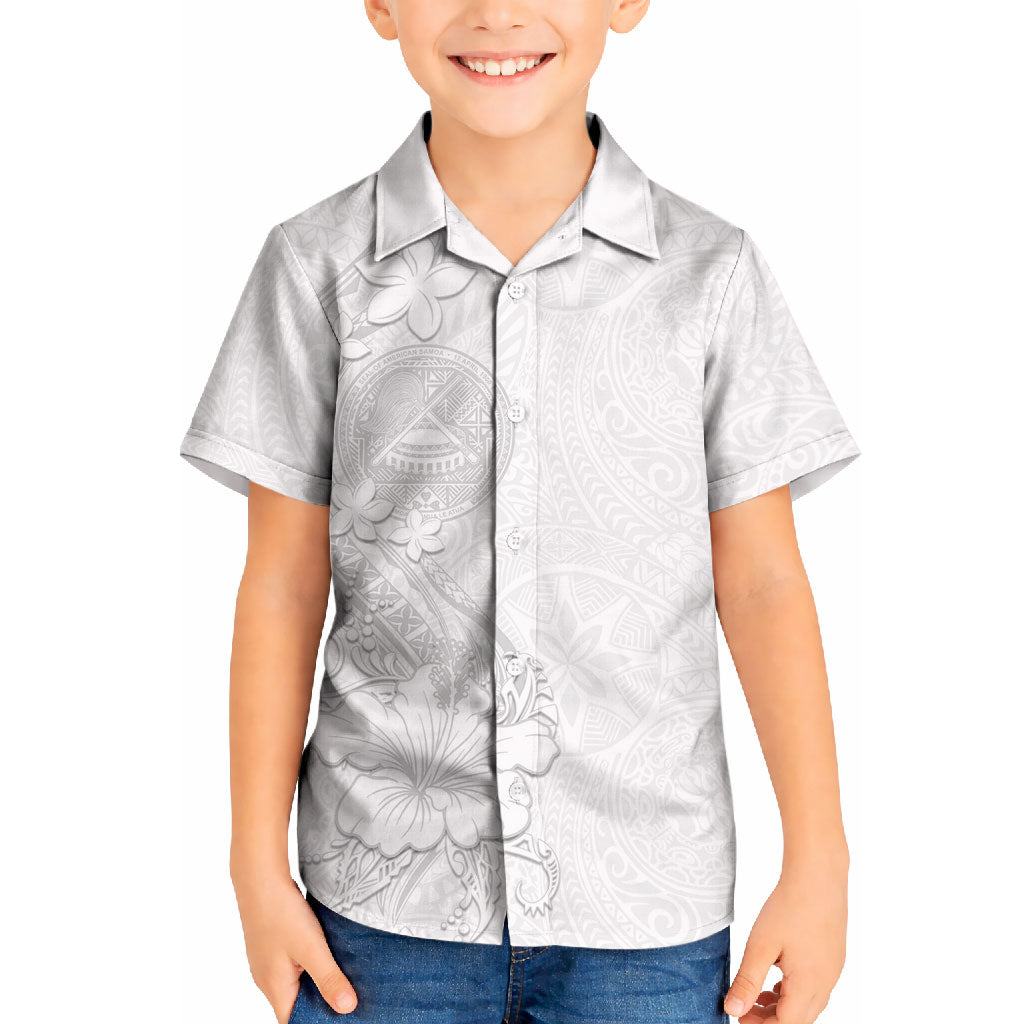 American Samoa White Sunday Kid Hawaiian Shirt Polynesian Pattern With Tropical Flowers LT05 Kid White - Polynesian Pride