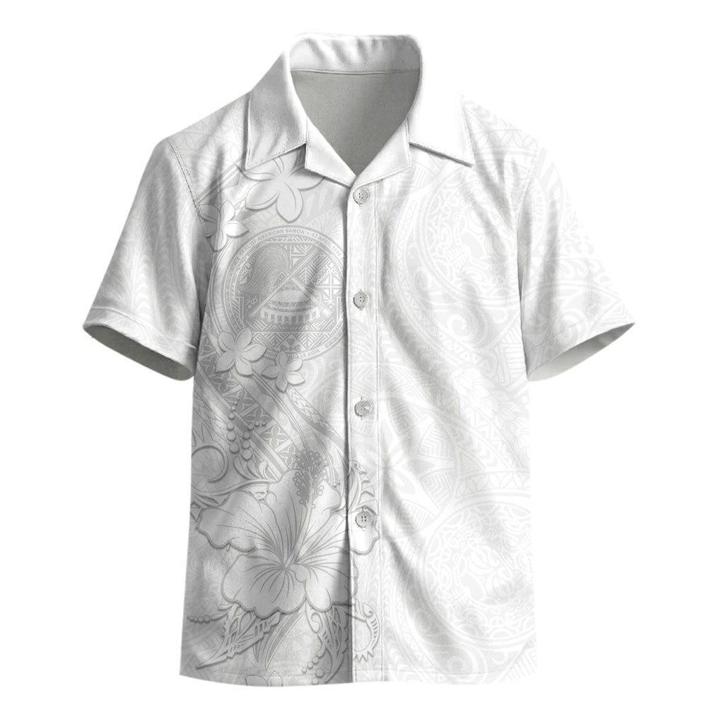 American Samoa White Sunday Kid Hawaiian Shirt Polynesian Pattern With Tropical Flowers