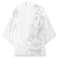 American Samoa White Sunday Kimono Polynesian Pattern With Tropical Flowers