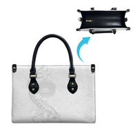 American Samoa White Sunday Leather Bag Polynesian Pattern With Tropical Flowers