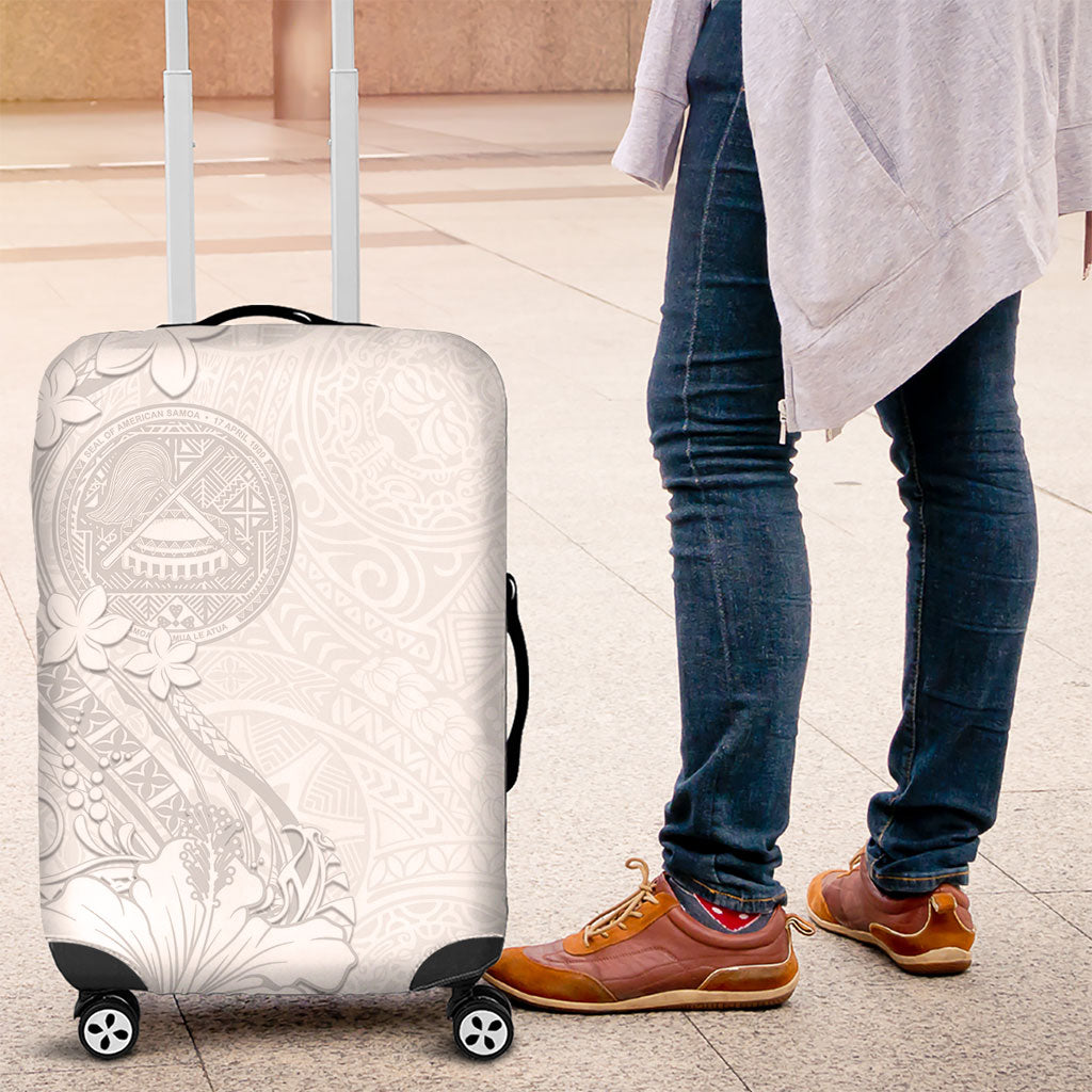 American Samoa White Sunday Luggage Cover Polynesian Pattern With Tropical Flowers