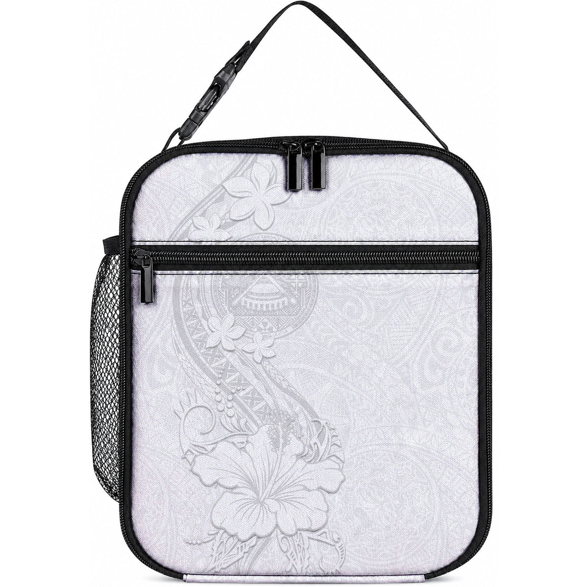 American Samoa White Sunday Lunch Bag Polynesian Pattern With Tropical Flowers