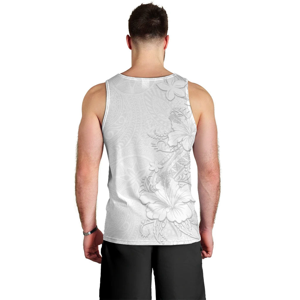 American Samoa White Sunday Men Tank Top Polynesian Pattern With Tropical Flowers
