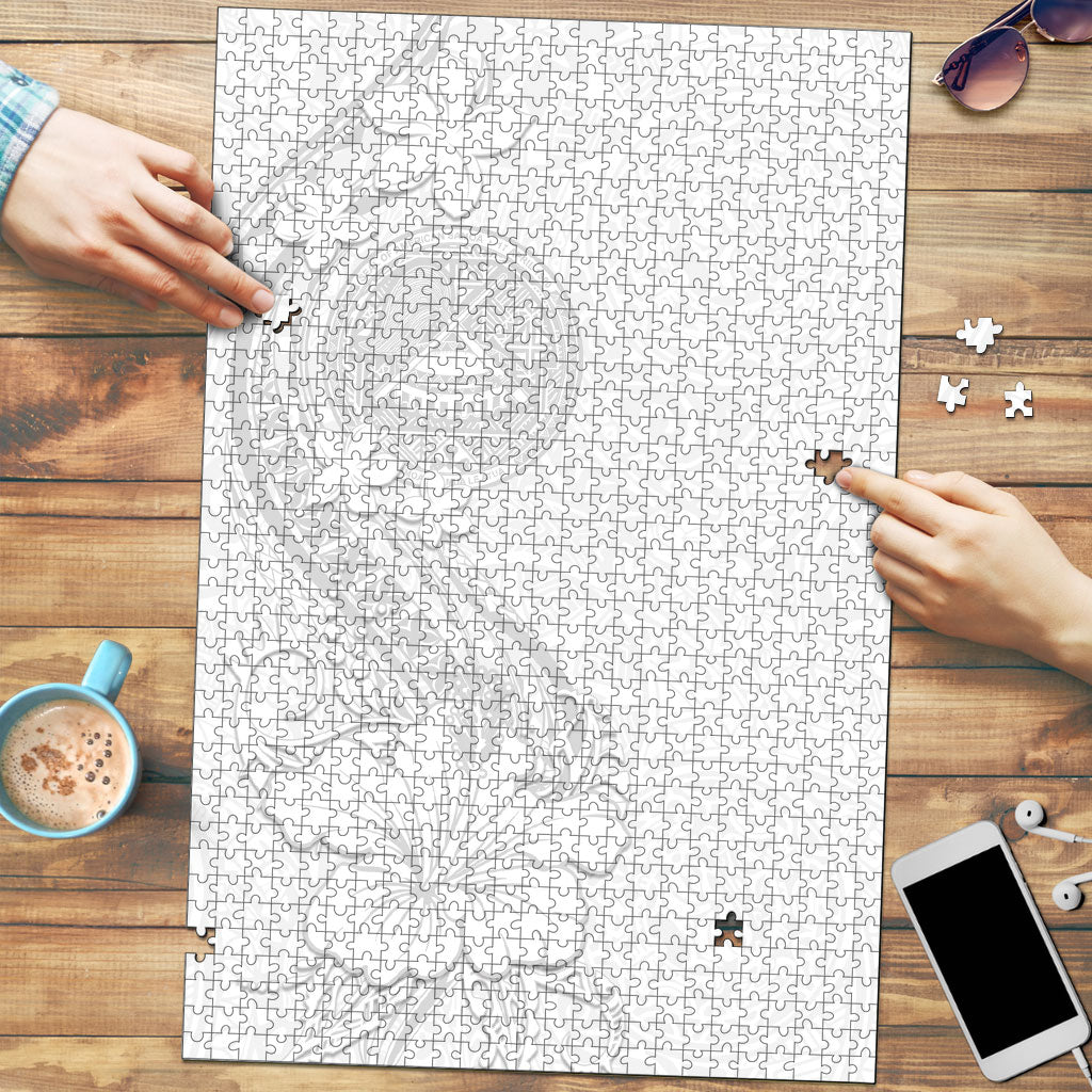 American Samoa White Sunday Puzzle Polynesian Pattern With Tropical Flowers